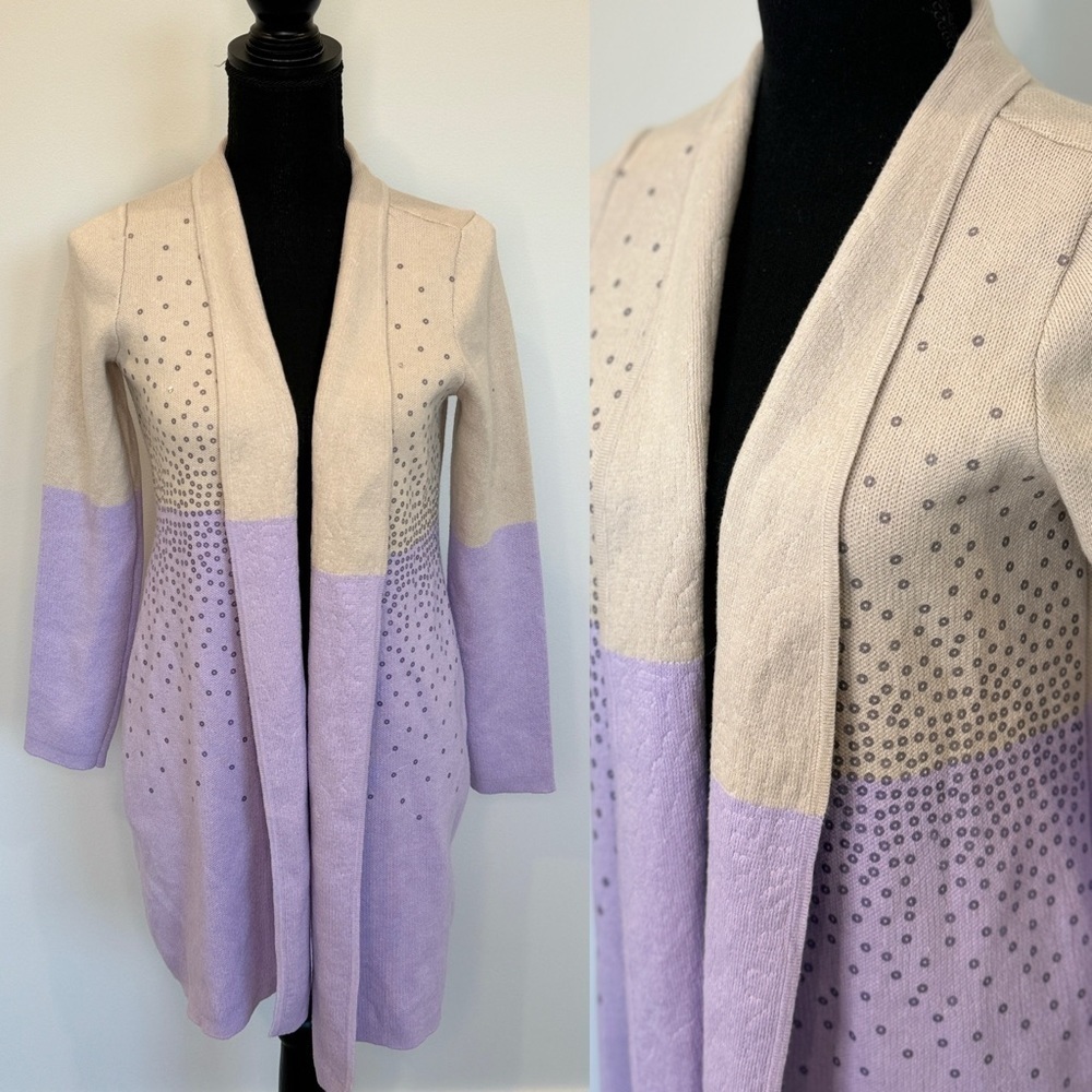 Alfani Lilac and Beige Rhinestone Front Open Cardigan (XS)